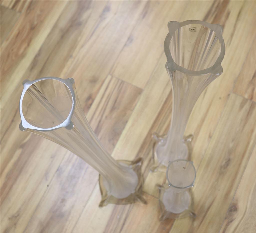 A tall waisted hand-blown glass vase by Industria Vetraria Valdarnese (IVV), Italy and two similar vases, tallest approx H 99cm